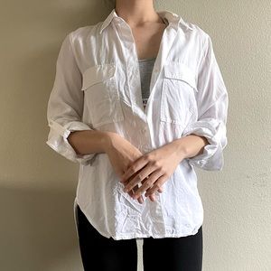 Aritzia White Blouse Shirt, Size XS, Bottom Down, Rolled Sleeve, Babaton